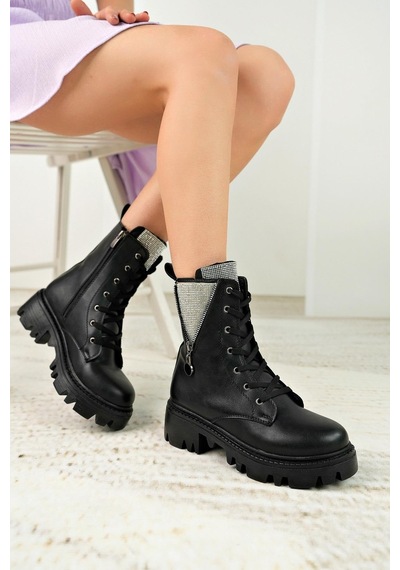 Nesil Shoes İfs 308 Siyah Taşlı Kadın Bot-siyah Siyah