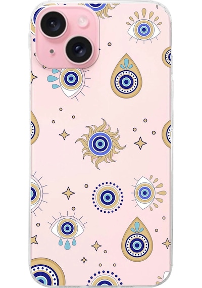 Printify Apple Uyumlu iPhone 15 Plus İle 1mm Slim Fit Devil Eye 5 Baskılı Şeffaf Kılıf 0166e
