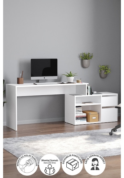 Çalışma Masası Fonksiyonel Çalışma Masası Ofis Masası Beyaz Beyaz