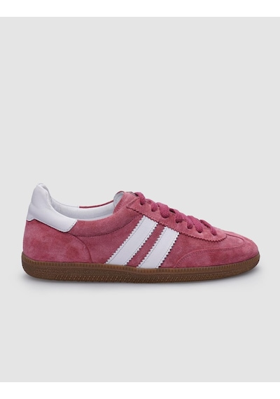 %100 Hakiki Deri Koyu Pembe Bağcıklı Kadın Sneaker Pembe
