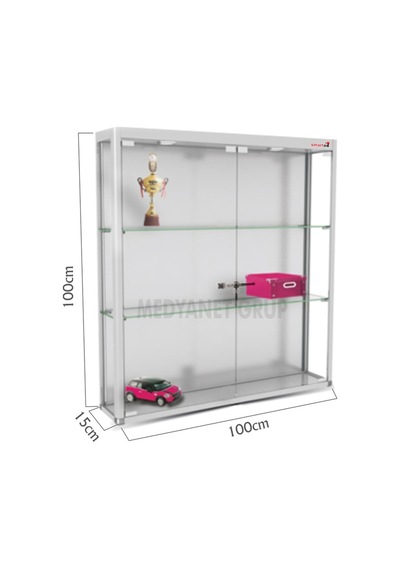 Camlı Vitrin - Camlı Dolap - Camlı Koleksiyon Vitriini 100X100X15 Gri