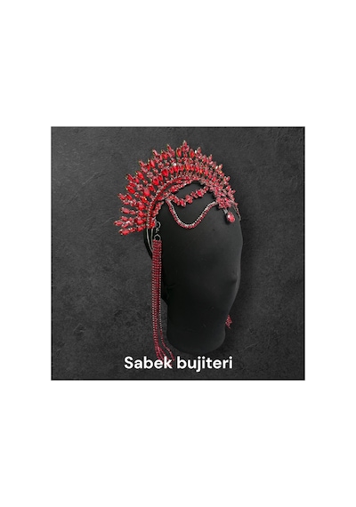 Royal Veil-alınlıklı After Party Gelin Tacı,kına,nişan,söz,after,bride,party Taç Kırmızı - 735420606 Kırmızı