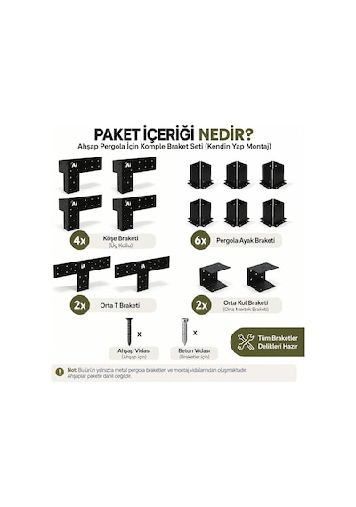 Pergola Braket Seti Ahşap Pergola Metal Bağlantı Aparatları 6 Ayaklı Kahverengi