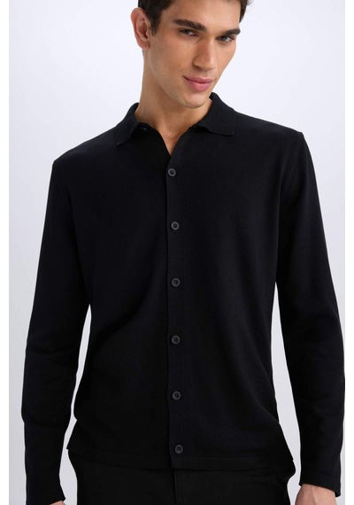 DeFacto Standart Fit Polo Yaka Düğmeli Triko Hırka E8399AX24CWBK27 Siyah