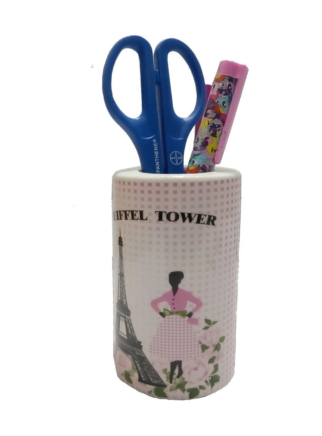 2 Adet Kalemlik Eyfel Kulesi Model Seramik Ofis Gereci 7x7x11cm Çok Renkli