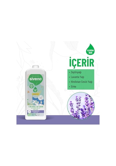 Siveno%100 Doğal Sıvı Kastil Sabun Lavanta Yağlı Yoğun Nemlendirici Arındırıcı Bitkisel Vegan 1000 Ml