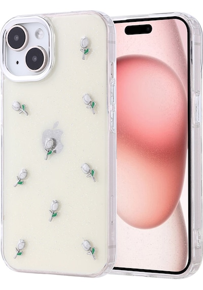 Apple Uyumlu iPhone 15 Kılıf Airbag Tasarımlı Simli Şeffaf Zore Kutup Kapak Lale