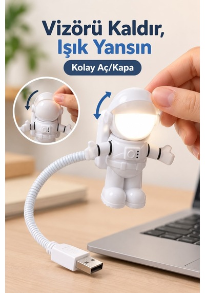 Usb Astronot Gece Lambası Esnek Kablolu Masa Ve Kitap Okuma Işığı Led Lamba Beyaz
