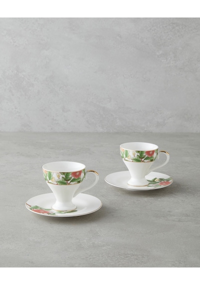 English Home Garden Dream New Bone China 4 Parça 2 Kişilik Kahve Fincan Takımı 90 Ml Yeşil-beyaz Yeşil-beyaz