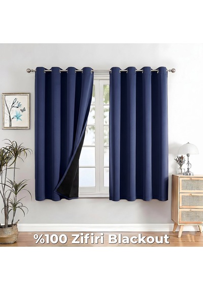 100% Zifiri Blackout Kuşgözü Dikim Tek Kanat Lacivert