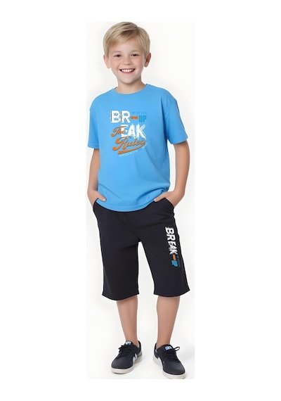 Fyk Kids Erkek Çocuk Yazlik Br-eak Baskili Alt-üst Takim Mavi