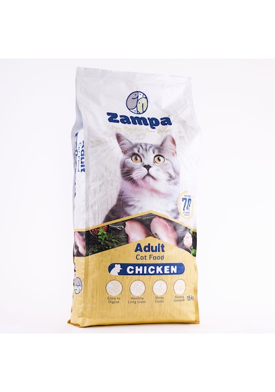 Zampa Tam ve Dengeli Tavuk Etli Yetişkin Kediler İçin Kuru Mama 15 KG