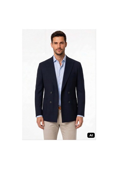 Markasız Lacivert Slim Fit Dar Kalıp Kırlangıç Yaka Çizgili Uzun Kollu Pamuklu Ceket-25102