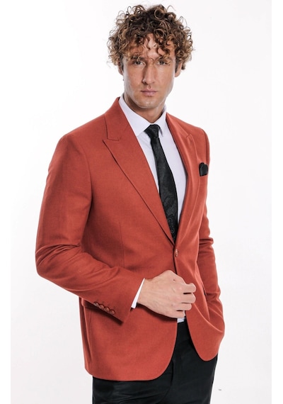 Düz Slim Fit Spor Bordo Erkek Ceket - Wessi Bordo