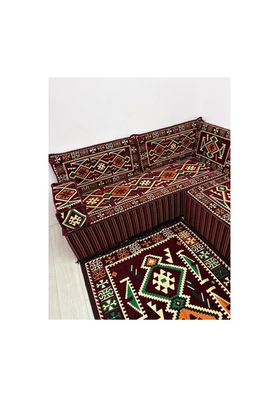 Bordo Anadolu Modeli Şark Köşesi - 40 Cm Kalın Süngerli Teras Ve Balkon Sedir Takımı