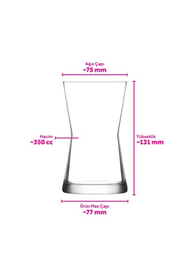 Lav Derin Cam Meşrubat Bardağı 6'lı 350 ml (Büyük Su/Kokteyl Bardağı )