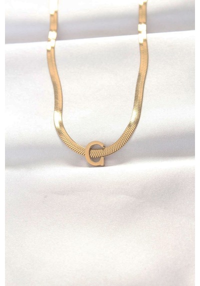 316l Çelik C Harfli Gold Renk İtalyan Zincirli Kolye Karışık Renk