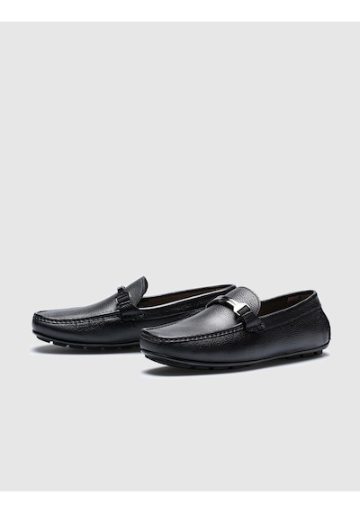 Cabani Hakiki Deri Siyah Tokalı Erkek Loafer - Siyah
