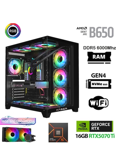 Xaser Velox X450 R5 7600 32 GB 1 TB SSD 16 GB RTX5070Tİ Free Dos Masaüstü Oyuncu Bilgisayar