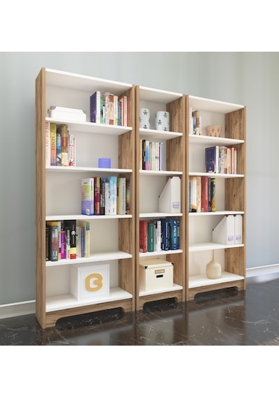 Nur Mobilya 3'lü Kitaplık Seti Atlantik çam-Beyaz