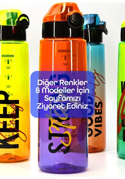 Su Matarası Tritan Geniş Ağız Su Şişesi Grafiti Spor Matarası Suluğu Bpasız 800 Ml Sarı 0104
