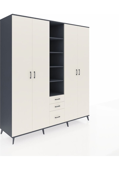 Kronos Dolap 17 Raflı 3 Çekmeceli 4 Kapaklı 220x59x243 Antrasit-aytaşı/aytaşı Aytası/aytası - Antrasıt