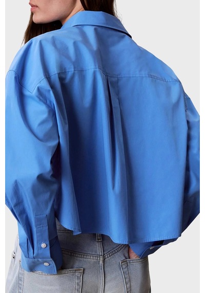 Calvin Klein % 100 Pamuk Poplin Logolu Kısa Gömlek Lv047f104gcg1 Bayan Gömlek Lv047f104g Cg1 Mavi