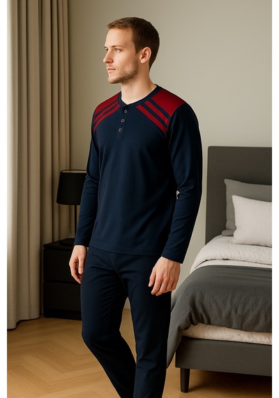 Mutlu City Erkek İnterlok Rahat Kalıp Sıfır Yaka Pamuk Pijama Takımı 6772 Lacivert - Bordo Mutlu City Erkek İnterlok Rahat Kalıp Sıfır Yaka Pamuk Pijama Takımı 6772 Lacivert - Bordo