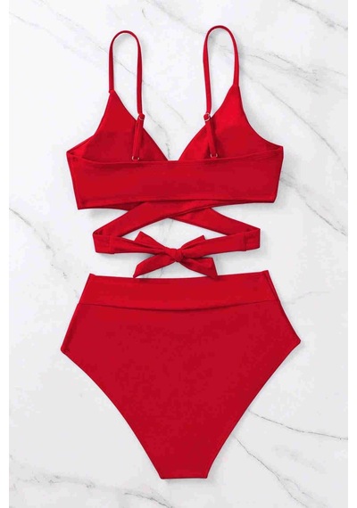 Angelsin Şık Bel Kuşak Detaylı Bikini Üstü Kırmızı 001