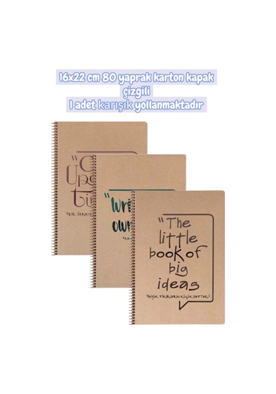 20x28 Cm 80 Yaprak Karton Kapak Çizgili 1 Adet Karışık Yollanmaktadır Çok Renkli