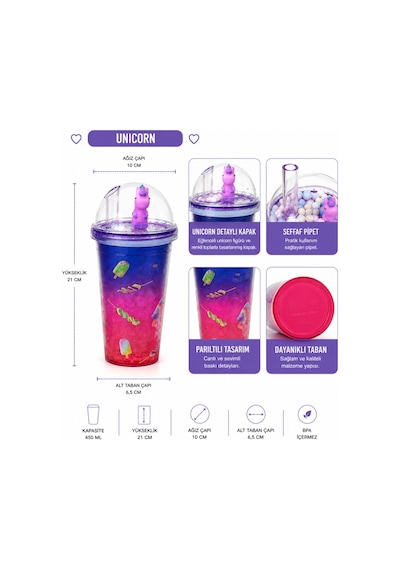 Unicorn Temalı Pipetli Bardak 450 Ml Pembe Renkli Çocuk Matara Şeffaf Kapaklı Bpa İçermez 4 Farklı Model Çok Renkli - Pembe&mor Tonlu Unicorn Temalı Pipetli Bardak 450 Ml Pembe Renkli Çocuk Matara Şeffaf Kapaklı Bpa İçermez 4 Farklı Model Çok Renkli - Pembe&mor Tonlu