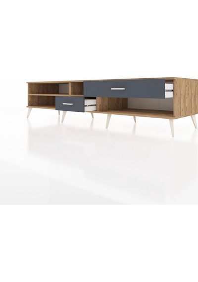 Kronos Tv Ünitesi 2 Raflı 2 Çekmeceli 220x59x51 Çam-çam/antrasit Atlas Çam/antrasıt - Atlas Çam