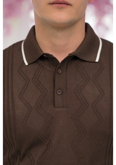 Advante Slimfit Kolları Lastikli Likralı Desenli Polo Yaka Triko T-shirt Kahverengi