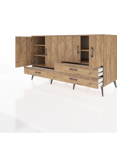Kronos Konsol 5 Raflı 3 Çekmeceli 4 Kapaklı 176x59x99 Çam-çam Çam-çam