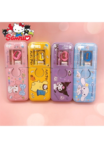 Kawaii Sanrio Kuromi Metal Kalem Kutusu Kırtasiye Seti Cinnamoroll Kuromi Kalemlik Hediye Seti Mavi