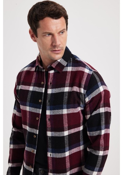 Tudors Erkek Slim Fit Dar Kesim Kareli Kışlık Oduncu Gömlek-42352 Bordo