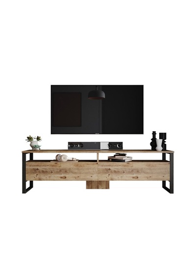 El19 Elanor 180cm Metal Tv Ünitesi Tv Sehpası 2 Kapaklı Ela19-a Atlantik Çam