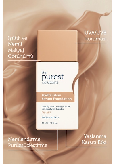 The Purest Solutions Nemlendirici & Canlandırıcı Serum Fondöten SPF 50+, 30 ml – Orta / Koyu Ton