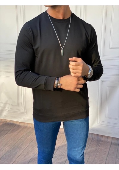Modefendi Düz Renk İki İplik Sweatshırt Siyah