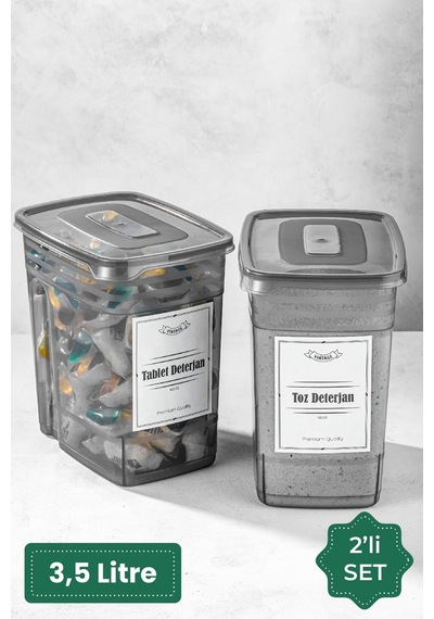 Vienev Etiketli 2li Strip Mega Boy Toz Ve Tablet Deterjan Saklama Kutusu 2x 3,5 Litre