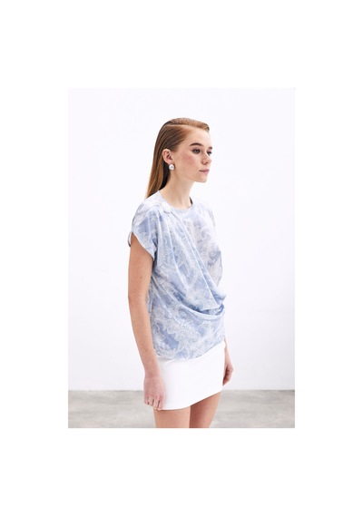 Sateen Aksesuar Detaylı Bluz - Mavi-135903 Mavi