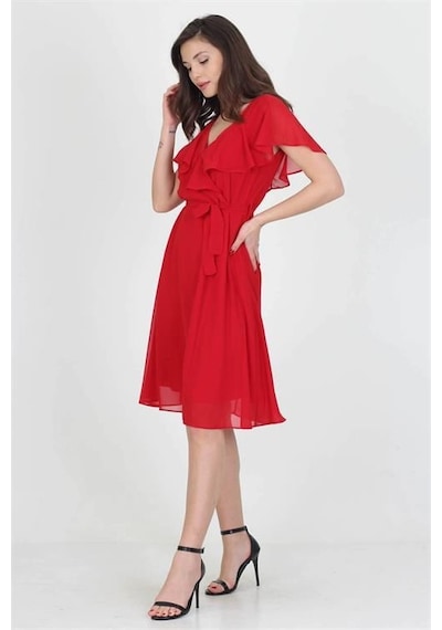 Dip Moda Kadın Şifon Mezuniyet Elbisesi Dpry8081 Kırmızı
