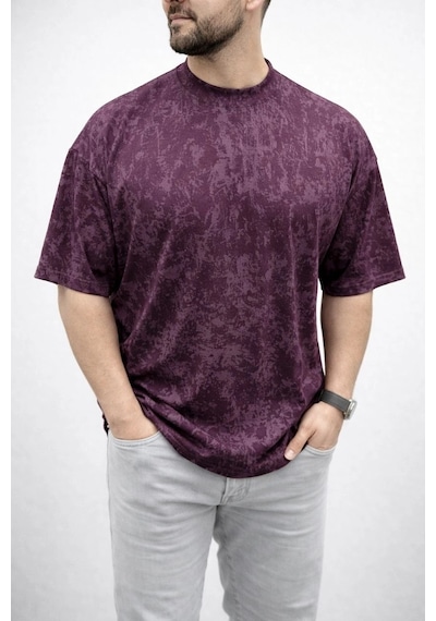 Erkek Premium Tişört Osy Yumuşak Dokulu Yıkamalı Oversize T-shirt - Bordo