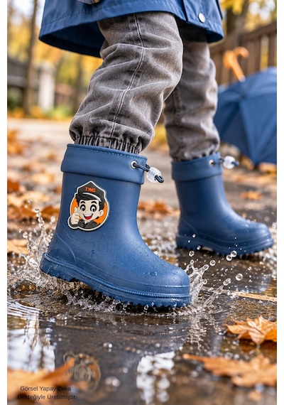 Muggo Kitty İçi Kürklü Lastikli Unisex Çocuk Günlük Yağmur Ve Kar Çizmesi Lacivert