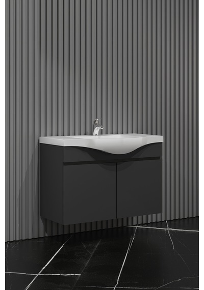 Yıldız 75 Cm Antrasit Gri Mat Mdf Seramik Lavabolu Banyo Dolabı Antrasit - Gri
