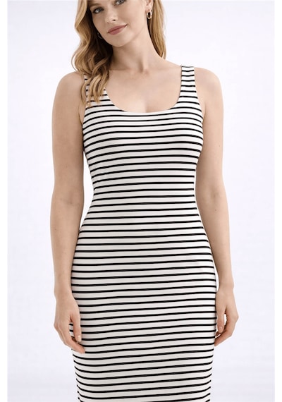 Fashion Friends Kare Yaka Midi Ekru Kadın Elbise 26y0299k1