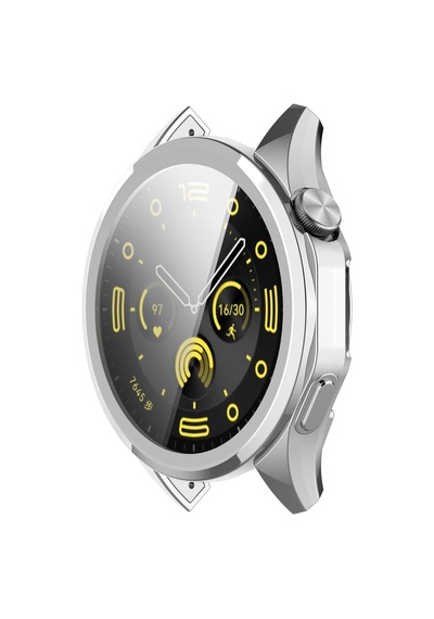 Huawei Watch Gt4 46mm Uyumlu Kasa Ekran Koruyucu 360 Tam Koruma Kılıf Kapak Gümüş