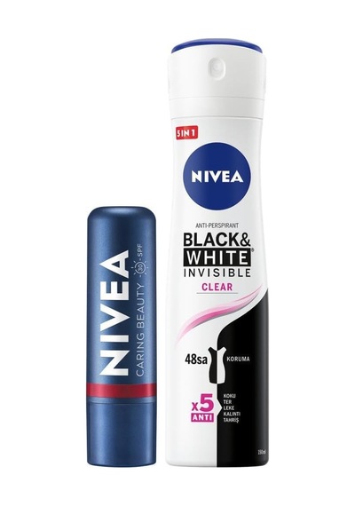 Kadın Sprey Deodorant Black&white Invisible Clear 150ml,kırmızı Renkli Dudak Bakım Kremi,nemlendirme