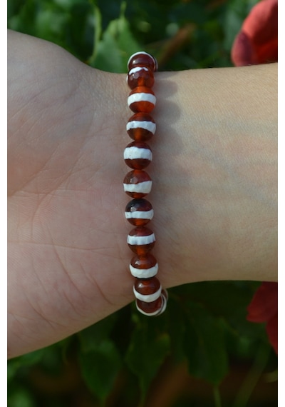 Tibet Akik Bileklik Doğaltaş 8mm Unisex Koruma Ve Denge Taşı Kırmızı