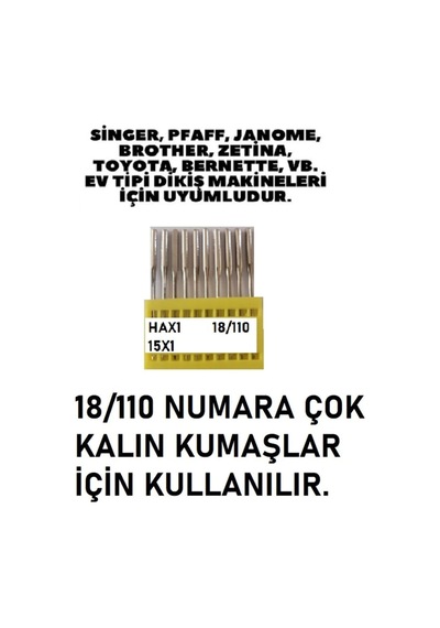 Swart Singer Zetina Uyumlu Dikiş Makine Iğnesi 11-12-14-16-18 Numara -50 Adet Iğne 5 Paket Genel